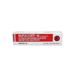 Bufacort adalah obat yang mengandung neomycin sulphate dan hydrocortisone acetate, berfungsi untuk membantu mengobati dermatitis terinfeksi seperti pyoderma, impetigo furunculosis, acne, dan eksim.